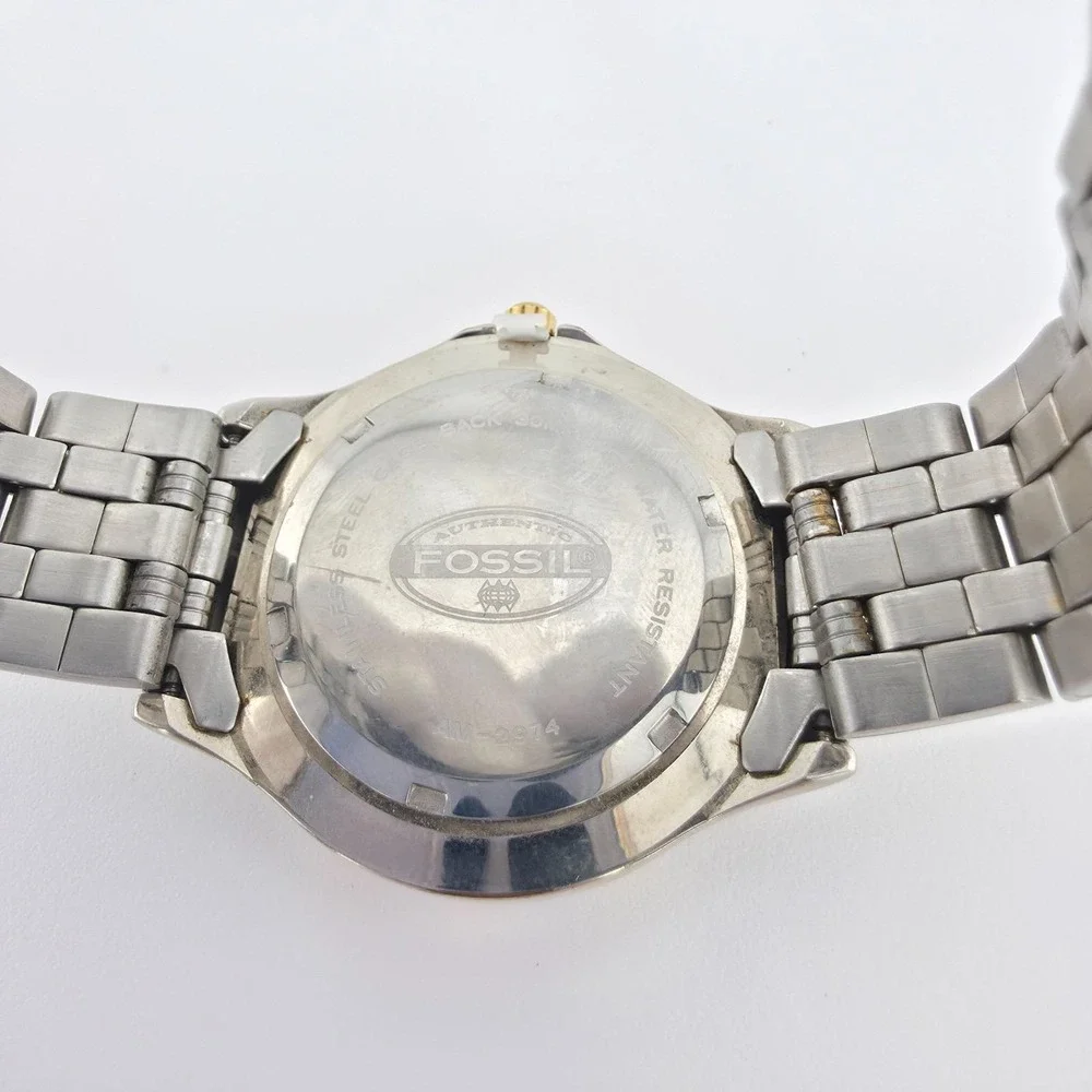 FOSSIL Watch 'Route of the Famous 400' Car Tin Papers Silver Gold Tone 7.5